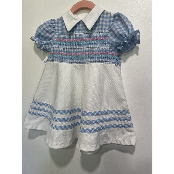 Vintage Toddler Time Smocked Ruffle Gingham Danity Prairie Embroidered Dress - Picture 2 of 9